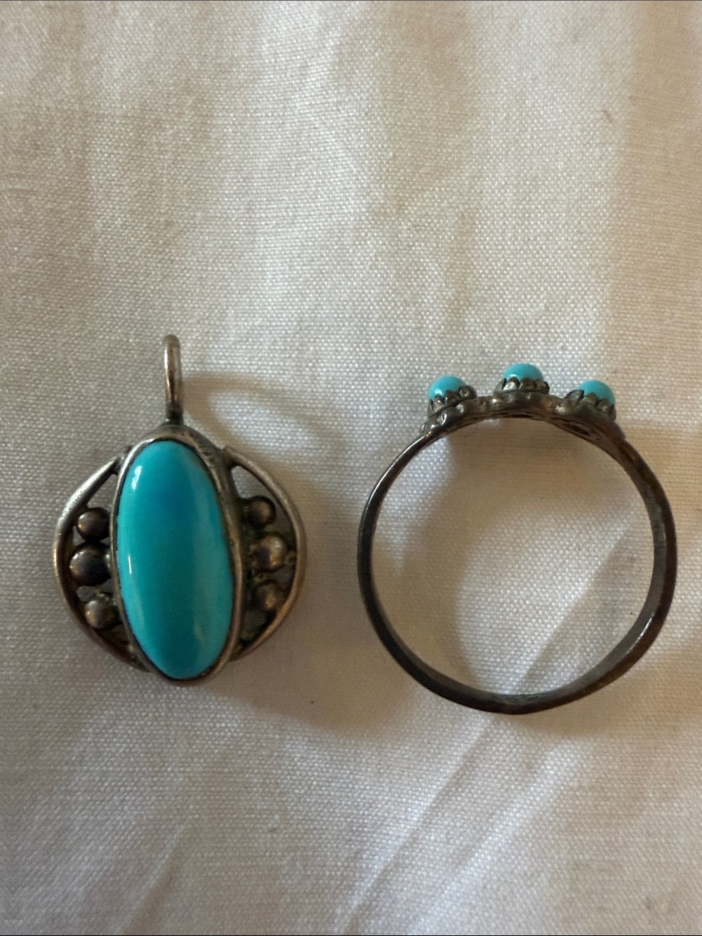 Vintage Sterling Silver Turquoise Ring & Pendant Southwestern Set